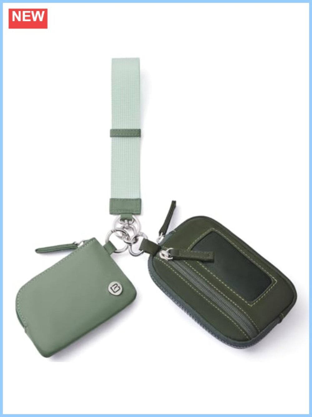 Nylon Wristlet Wallet Dual Pouch RFID Card Holder Keychain Wristlet
